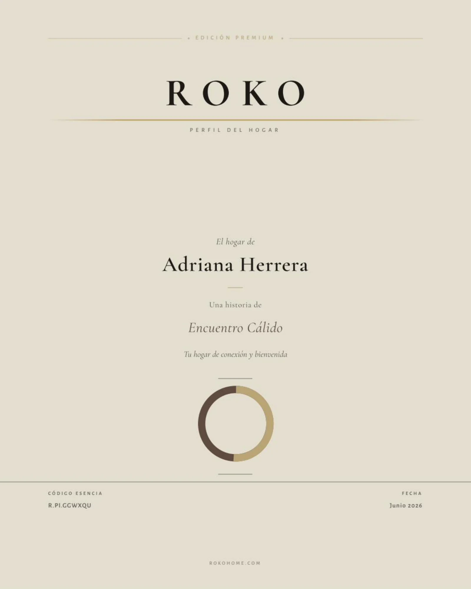Portada del Perfil del Hogar Premium con el logotipo de ROKO en dorado.