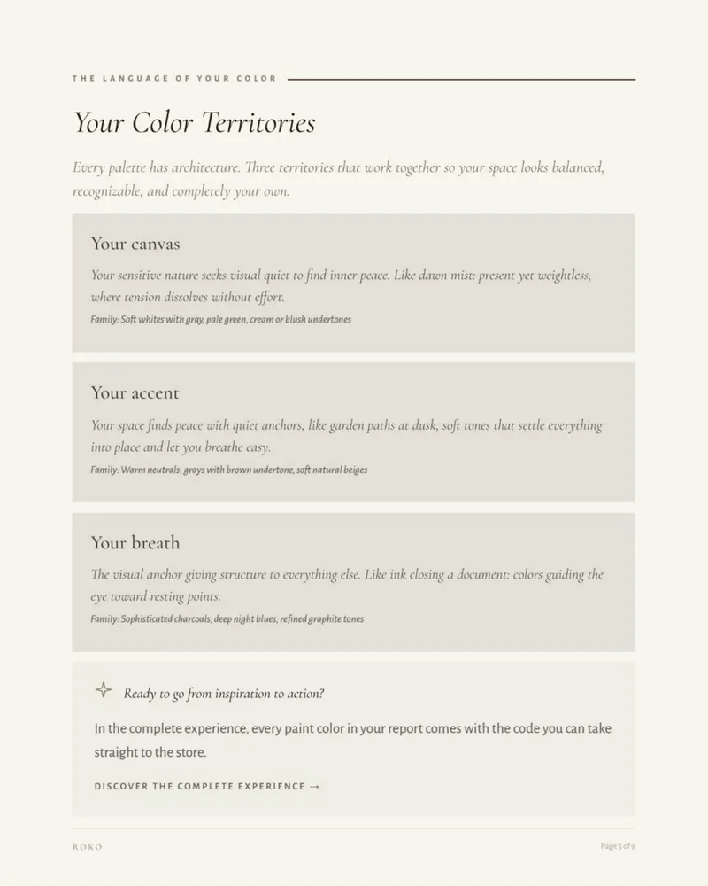 Color territories page with the recommended color families.