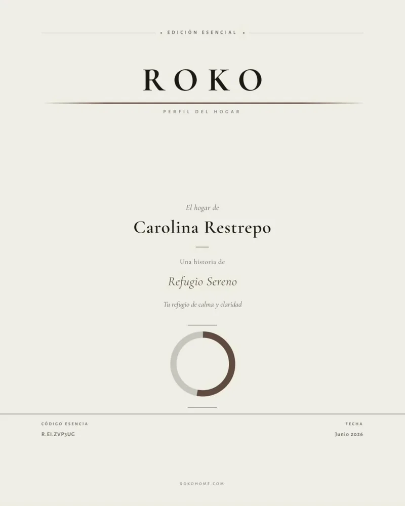 Portada del Perfil del Hogar Essential con el logotipo de ROKO y el círculo de color del perfil.